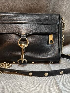 Rebecca Minkoff Black Leather Crossbody Bag with Gold Hardware -